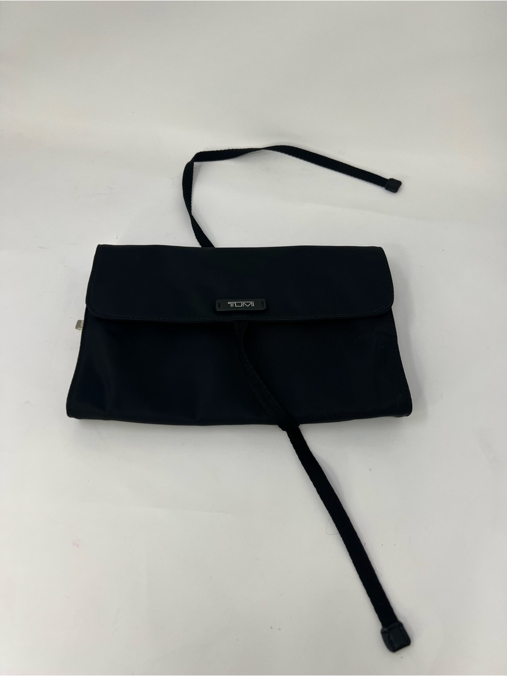 Tumi Black Nylon Fold-Over Wristlet Clutch